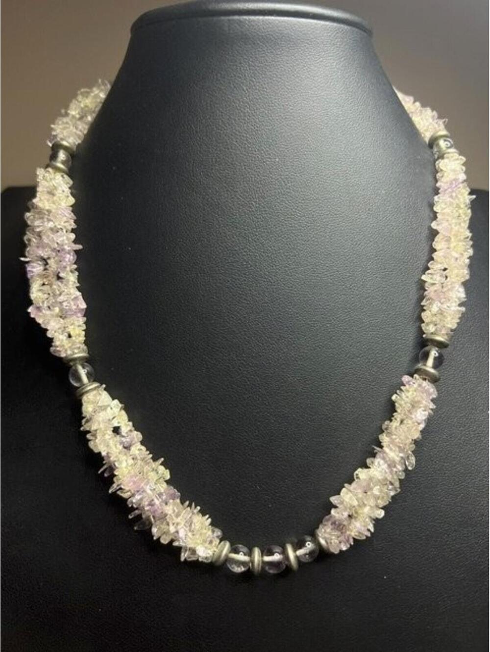 B4756 Light Amethyst Bead Twisted Necklace 18-20" Quartz Gold Tone Clasp 18"